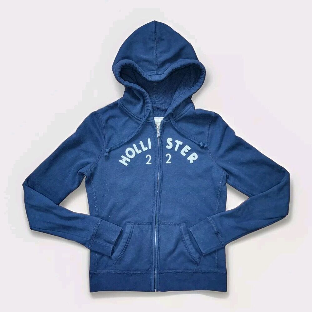 Vintage Y2K Hollister Dark Blue Full Zip Hoodie Women's Size Large